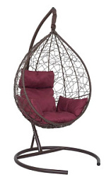 Кресло подвесное SEVILLA коричневое с бордо подушкой SEV01 (макс.130 кг)